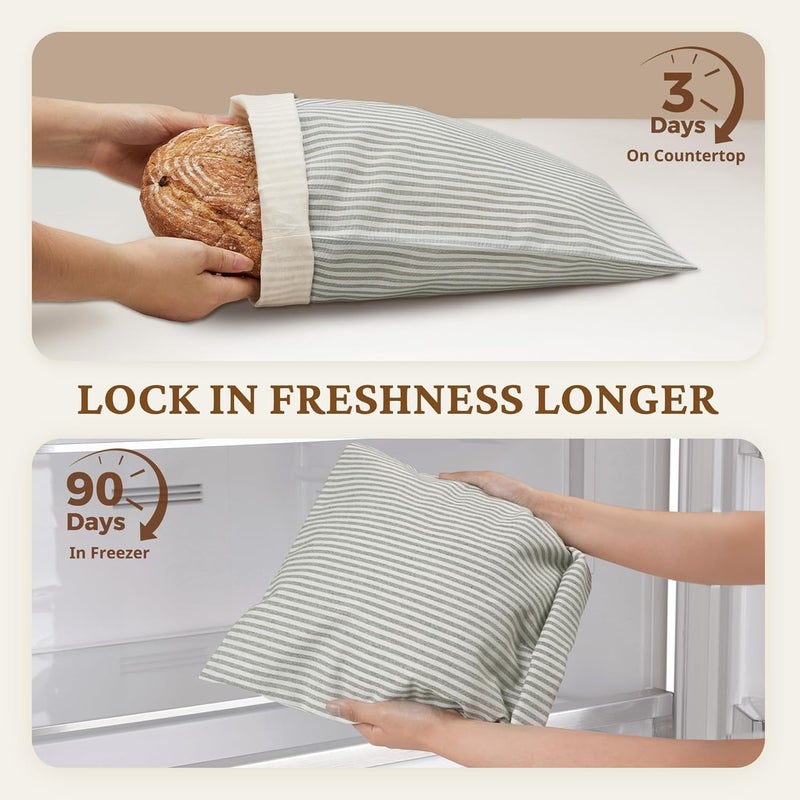 BRONYPRO Reusable Beeswax and Linen Bread Bags, 2-Pack Waxed Bread Bags for Homemade Bread & Sourdough, Sustainable Sourdough Loaf Storage to Lock in Freshness, Large 17x12.6in, Grey - Image 4